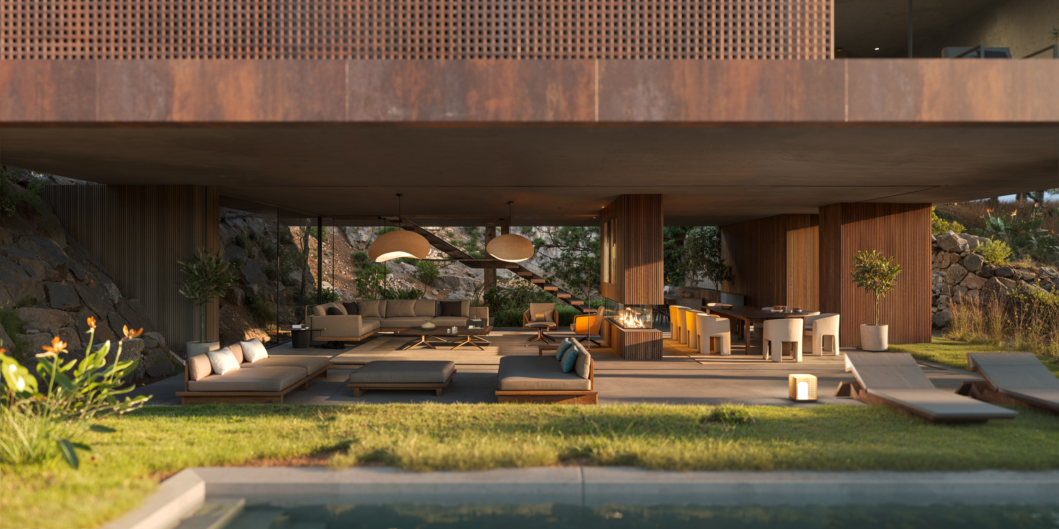 Villa El Cantal outdoor living at golden hour